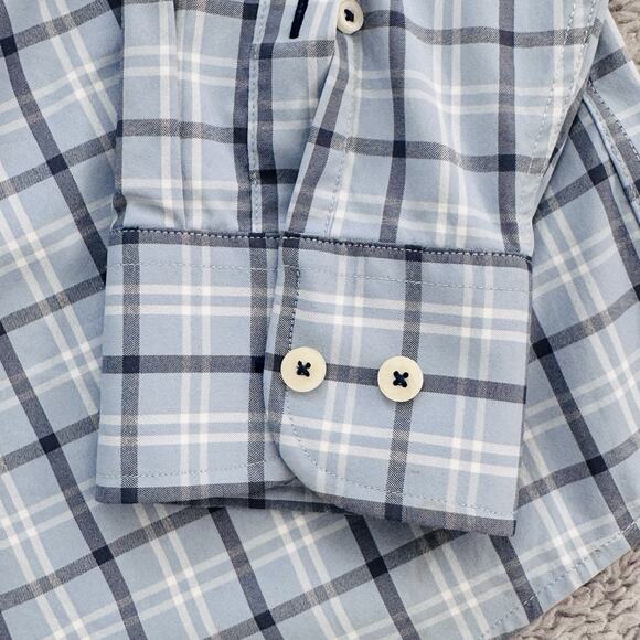 unTUCKit Blue Grey Check Slim Fit Button Down Shirt Sz XL Preppy - Picture 5 of 5